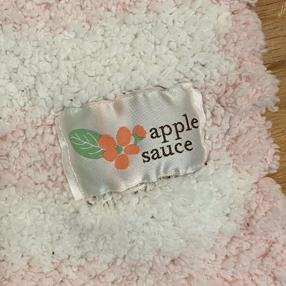 Apple Sauce (Birch Trading Co) Luxe Chenille Pink and White Stripe Baby Blanket - Picture 2 of 2